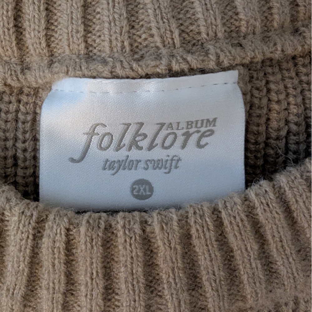 Taylor Swift Tan Crewneck Sweater with 'folklore' Patch - Picture 2 of 2